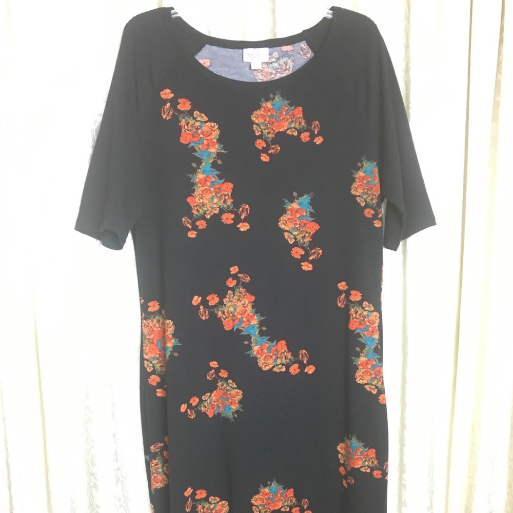M LuLaRoe Julia Dress Black Flowers Floral Orange